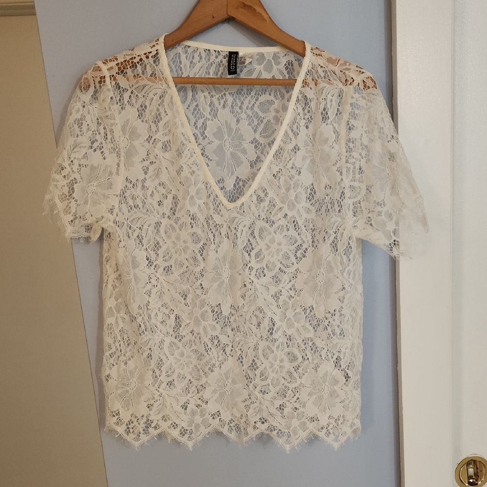 Divided Cream Lace V-Neck Blouse
